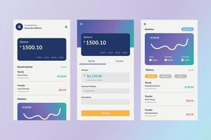 Simple wallet ui design template vector. Mobile app ui kit. Gradient application design vector