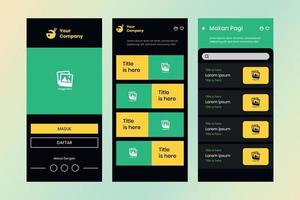 Modern ui kit design template vector. Food delivery mobile app. Dark mode style vector