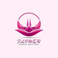 blooming flower, beauty logo design in bright pink color, vector illustration