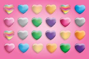 collection of love design elements with various colors and various textures, vector illustration 3d