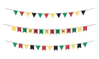 Juneteenth party flags isolated. Vector set of Freedom Day garlands and buntings in traditional african colors. Juneteenth triangular and rectangular flags collection