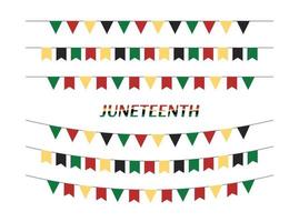 Juneteenth party flags isolated. Vector set of Freedom Day garlands and buntings in traditional african colors. Juneteenth triangular and rectangular flags collection