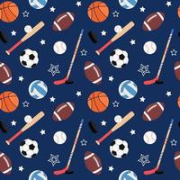 Team sports pattern. Seamless background with balls for soccer and american football, basketball. Flat vector illustration of baseball and hockey equipment