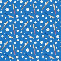 Baseball pattern. Seamless blue background with balls and bats for baseball game. Flat vector illustration