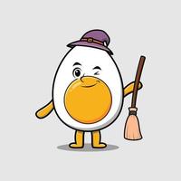 cartoon witch shaped boiled egg with broomstick vector