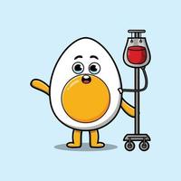 Cute cartoon boiled egg having blood transfusion vector