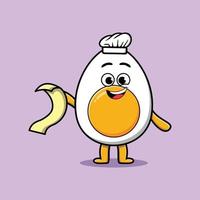 Cute cartoon boiled egg chef with menu in hand vector