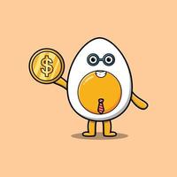 Boiled egg successful businessman hold gold coin vector
