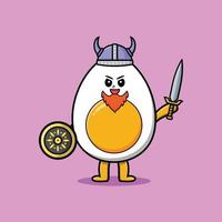 Cute cartoon character Boiled egg viking pirate vector