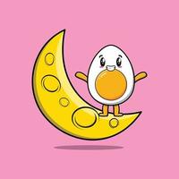 cartoon Boiled egg standing on the crescent moon vector