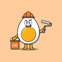 Cute cartoon boiled egg as a builder painting vector