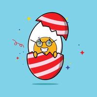 Cute cartoon boiled egg coming out from easter egg vector