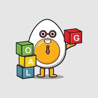 cartoon boiled egg businessman stacking goal box vector