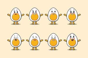 Set kawaii boiled egg cartoon different expression vector