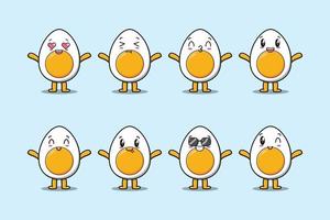 Set kawaii boiled egg cartoon different expression vector