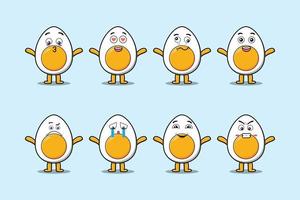 Set kawaii boiled egg cartoon different expression vector