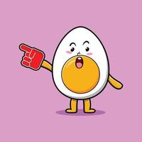 Cute Cartoon Boiled egg with foam finger glove vector