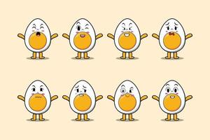 Set kawaii boiled egg cartoon different expression vector