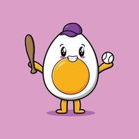 Cute cartoon boiled egg character playing baseball vector