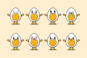 Set kawaii boiled egg cartoon different expression vector