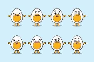 Set kawaii boiled egg cartoon different expression vector