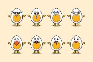 Set kawaii boiled egg cartoon different expression vector