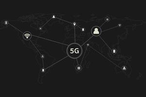 Infografía 5g y mapa mundial, conectando a las personas con la comunicación en línea. vector