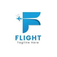 letter f with airplane and stars, creative template logo vector