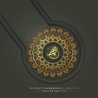 profeta mahoma en caligrafía árabe con círculo floral detalle ornamental islámico realista de mosaico para saludo mawlid islámico vector