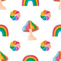 Rainbow fantasy vector seamless pattern with mushrooms