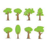 conjunto de árboles planos. plano bosque árbol naturaleza planta aislado eco follaje. vector