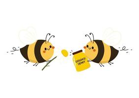 Cute bee cartoon with lettering on white background vector. Bee and  honey jar vector. vector