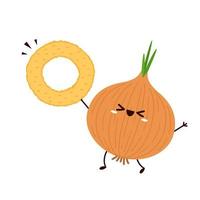 Fried onion rings tasty snacks. Onion cartoon vector. Onion mascot. vector