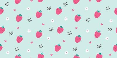 Cute vector seamless pattern with hand-drawn strawberries in pink colors. Design for typography, textiles, fabric or packaging design. Organic fruits or vegetarian food. Strawberry Love Cards Vector