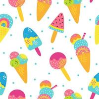 Cartoon hand drawn ice cream seamless pattern.Perfect funny vector background. Summer design