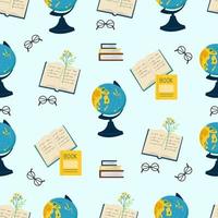 Globe book and glasses seamless pattern. Vector illustration