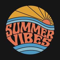 diseño de camiseta retro de tipografía de vibraciones de verano vector