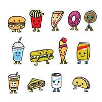 Ilustración de vector de lindo personaje de comida rápida chatarra