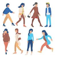 Fashionable women wearing stylish clothes at fashion week. Group female cartoon characters dressed in trendy clothing. Flat color vector illustration.