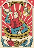Propaganda feminist poster vintage, the future is female classic style vector