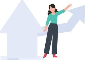 The girl is pointing to progress. vector
