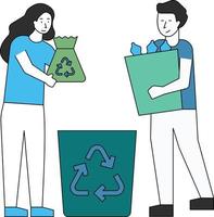 Boy and girl are throwing garbage in the recycle bin. vector