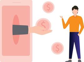The boy is taking money online. vector