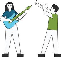 Boy and girl enjoying a musical night. vector