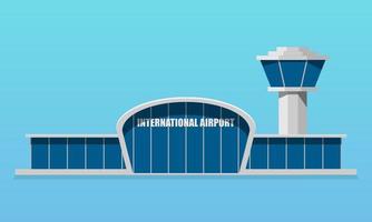 Airport terminal with air trafiic control tower flat style, vector illustration