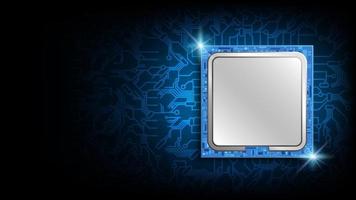Futuristic microchip processor with lights on the blue background, CPU microchip, abstract background, vector illustration