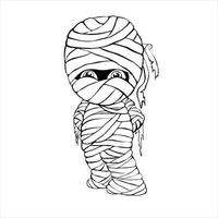 Print Cute little boy mummy cartoon waving hand vector image, mummy illustration , coloring book page for kids.