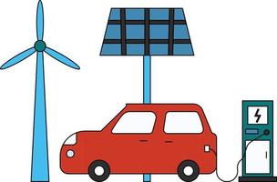 el automóvil funciona con energía solar y molinos de viento. vector