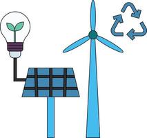 el panel solar es alimentado por un molino de viento. vector