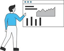 el niño está mirando el gráfico de la página web. vector
